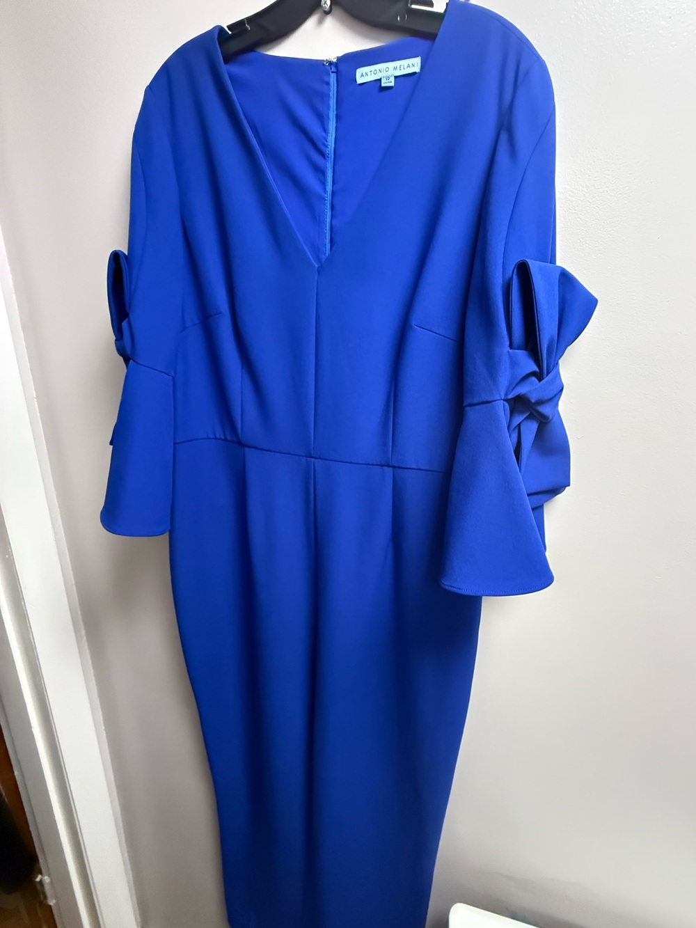NWOT Antonio Melani Cobalt Blue Pantsuit with Statement Bow Sleeves Women’s 12